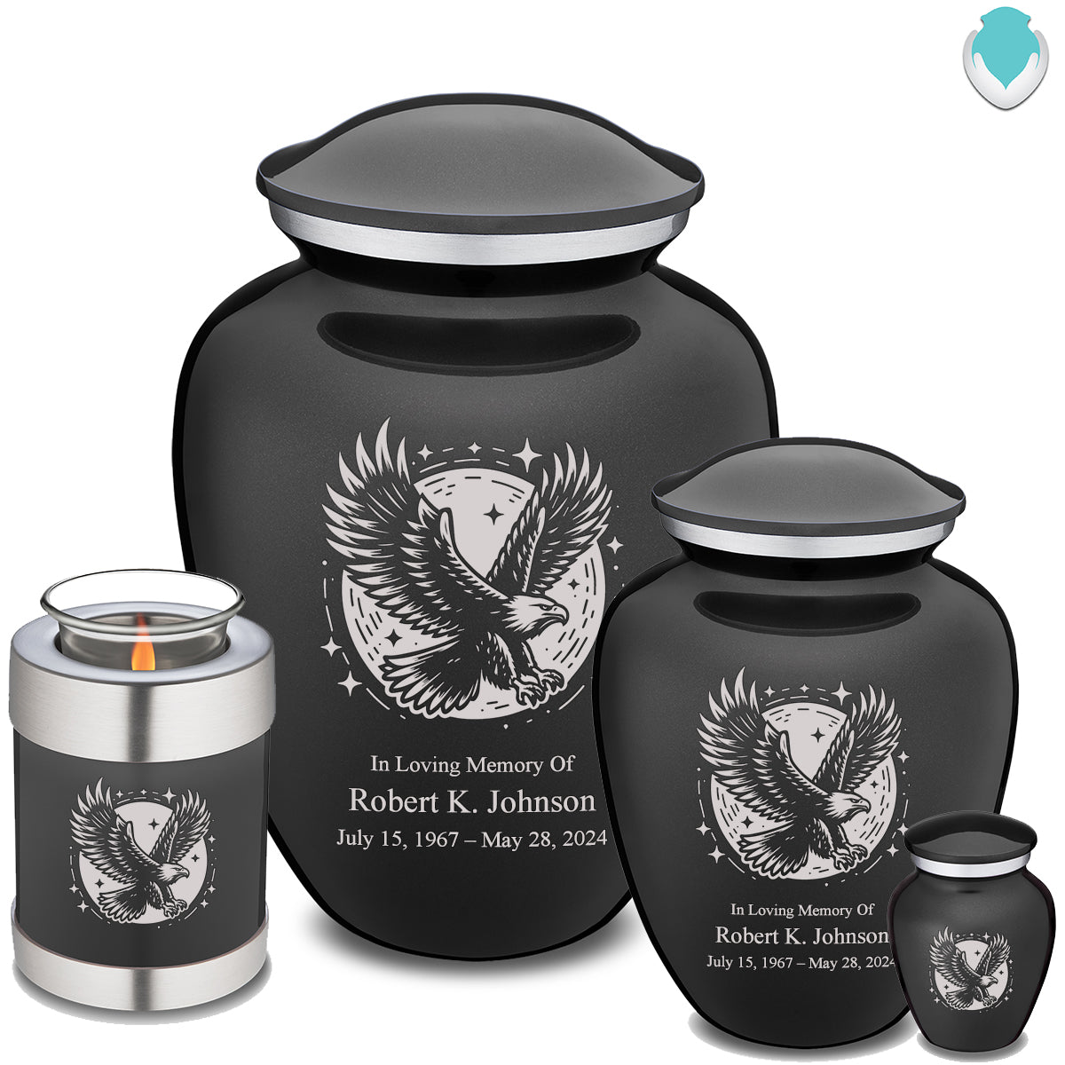 Medium Embrace Charcoal Black  Flying Eagle Cremation Urn