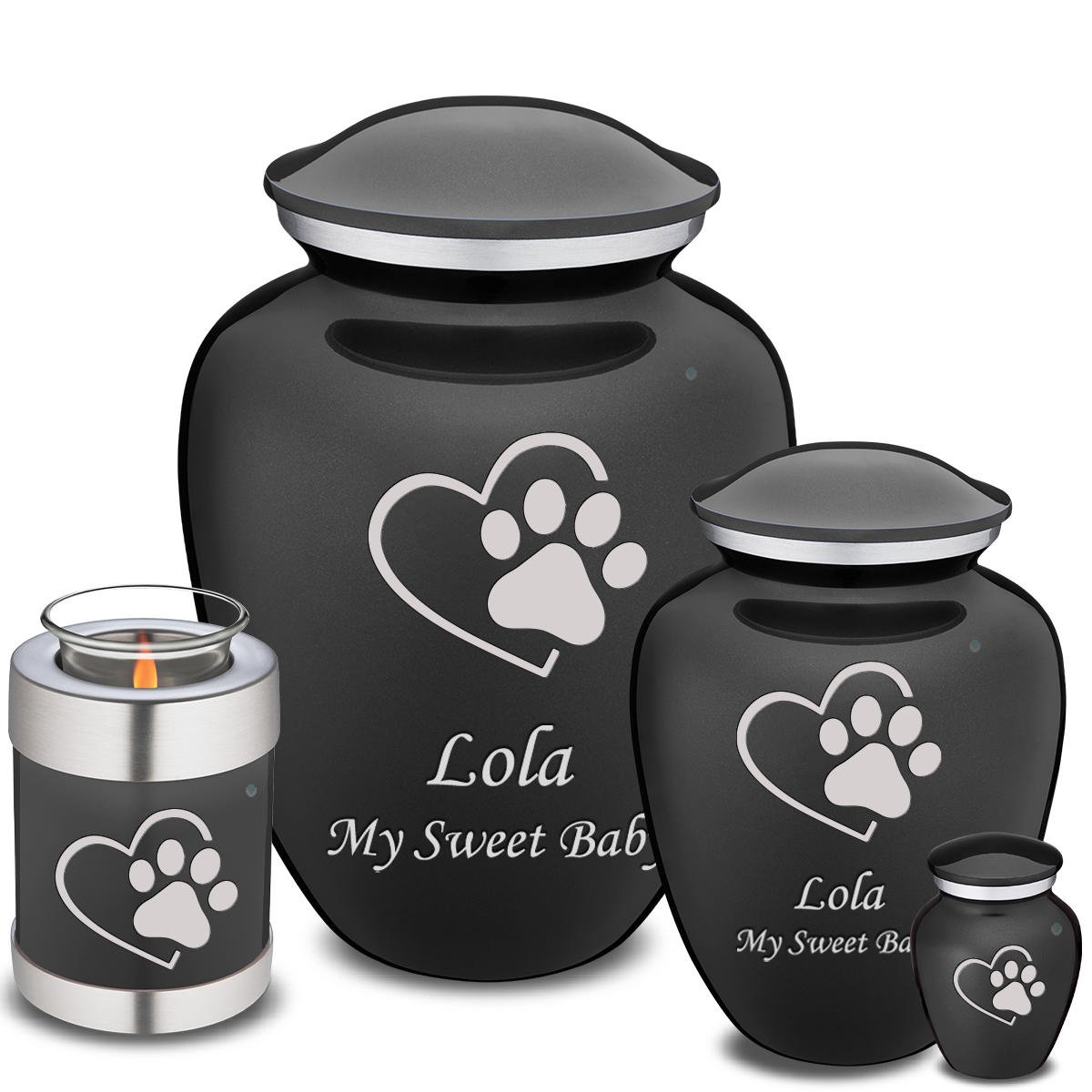 Large Embrace Charcoal Single Paw Heart Pet Cremation Urn