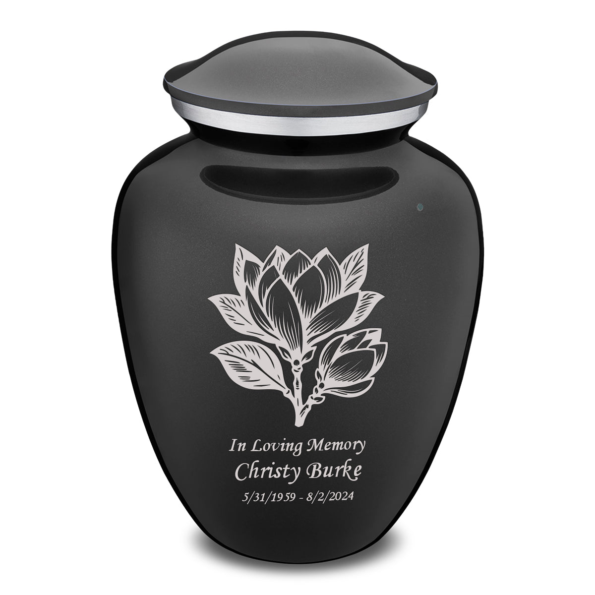Adult Embrace Charcoal Black Magnolia Flower Cremation Urn