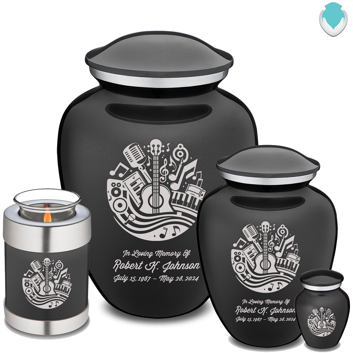 Medium Embrace Charcoal Black Music Cremation Urn