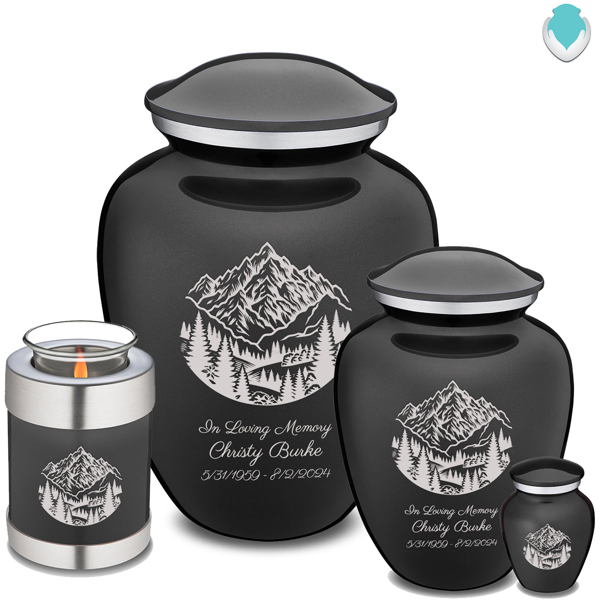 Medium Embrace Charcoal Black  Rocky Mountains Cremation Urn