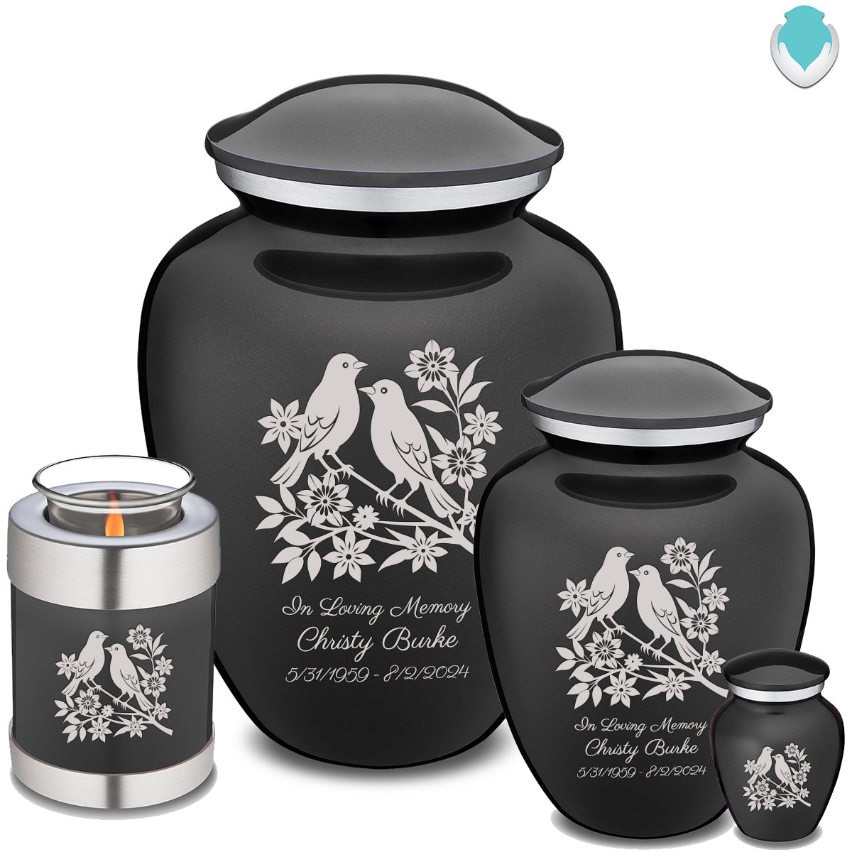 Adult Embrace Charcoal Black Songbirds Cremation Urn