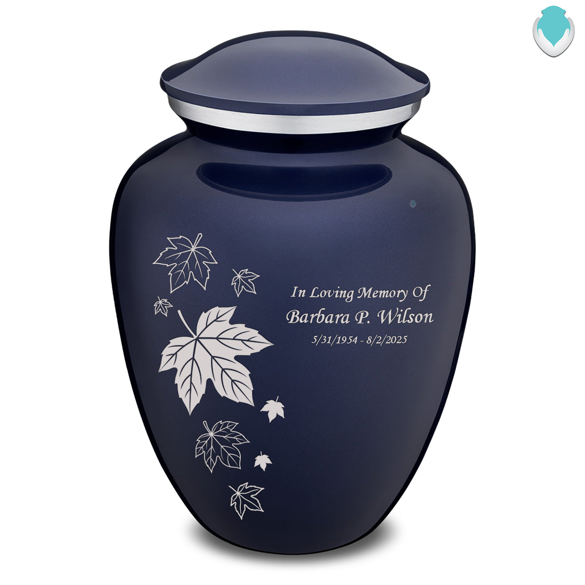 Adult Embrace Cobalt Blue Falling leaves Cremation Urn