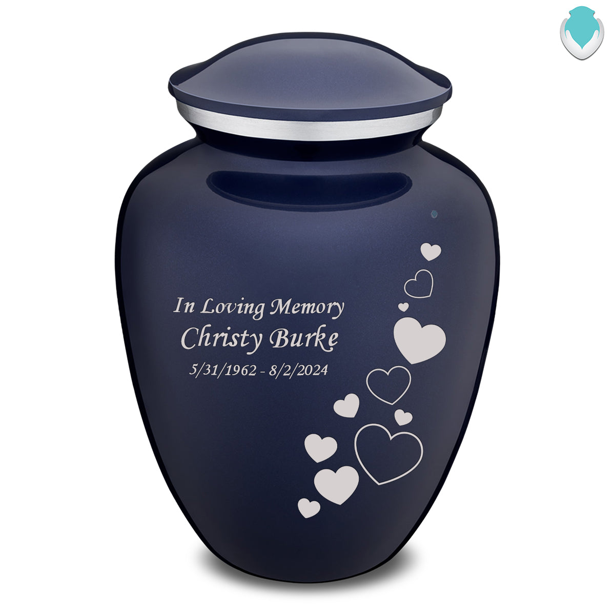 Adult Embrace Cobalt Blue Floating Heart Cremation Urn