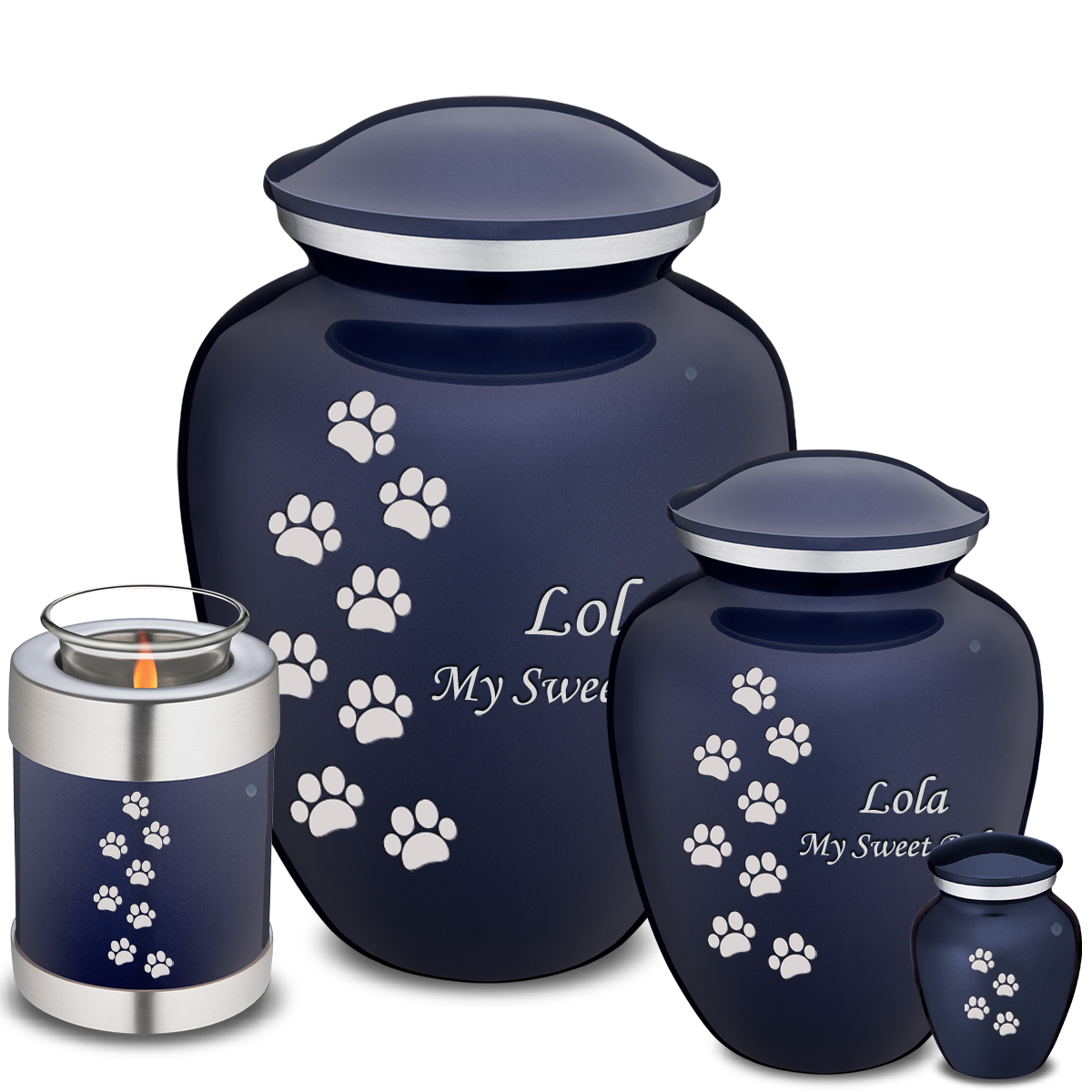 Medium Embrace Cobalt Blue Walking Paws Pet Cremation Urn