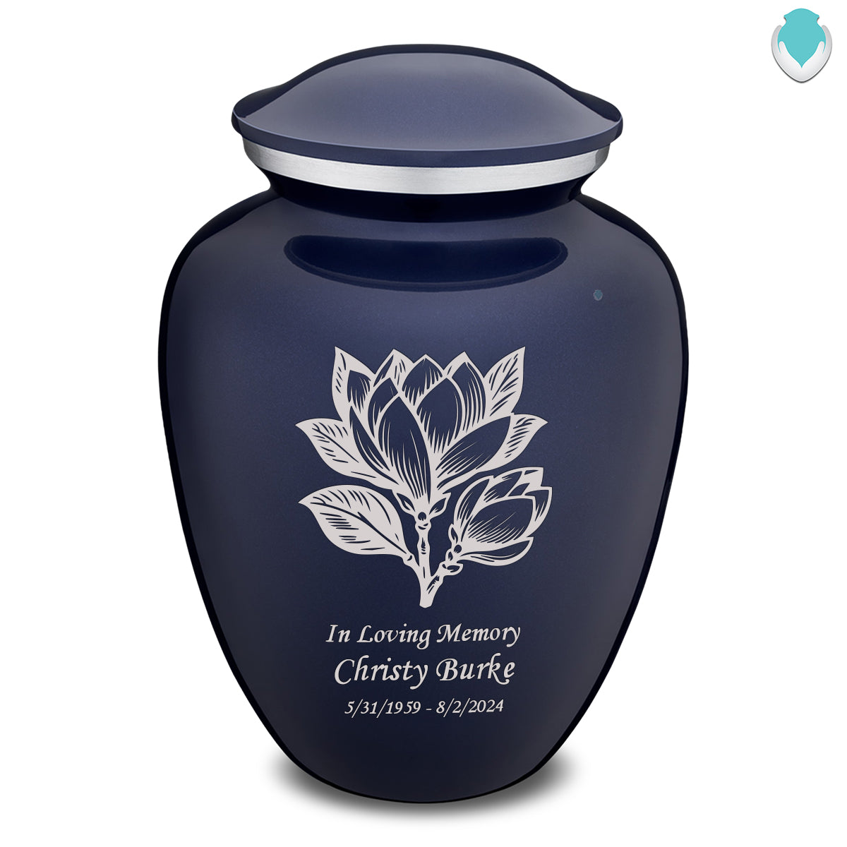 Adult Embrace Cobalt Blue Magnolia Flower Cremation Urn