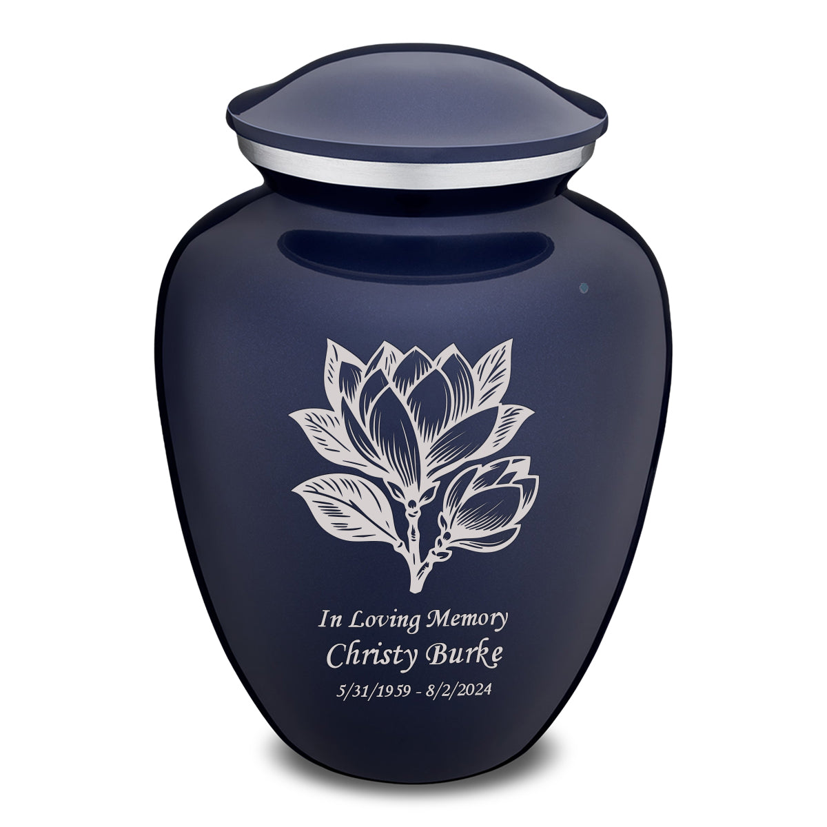 Adult Embrace Cobalt Blue Magnolia Flower Cremation Urn