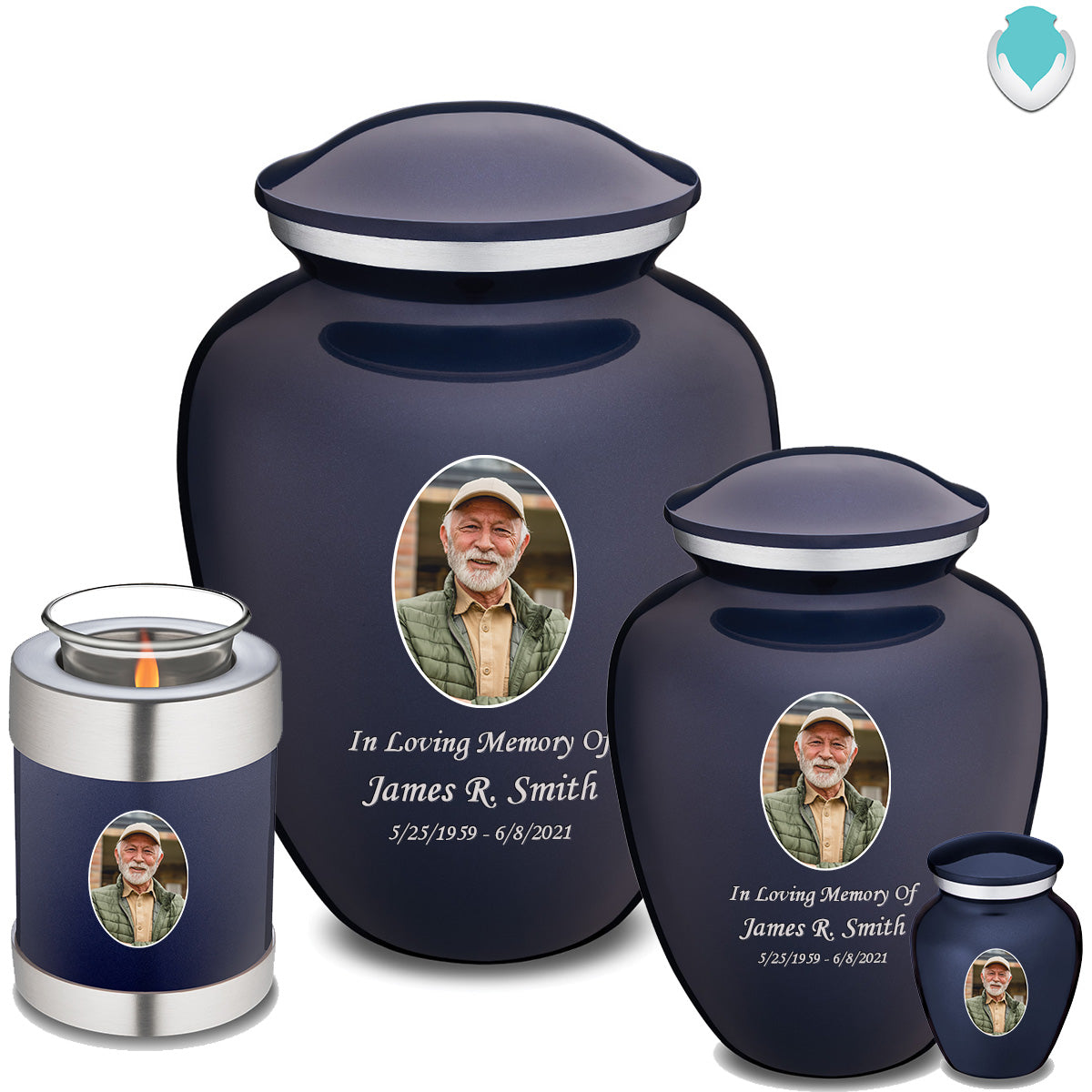 Candle Holder Embrace Cobalt Blue Portrait Cremation Urn
