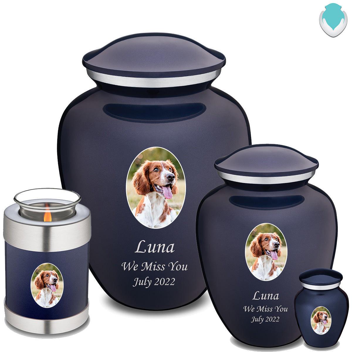 Medium Pet Embrace Cobalt Blue Portrait Cremation Urn