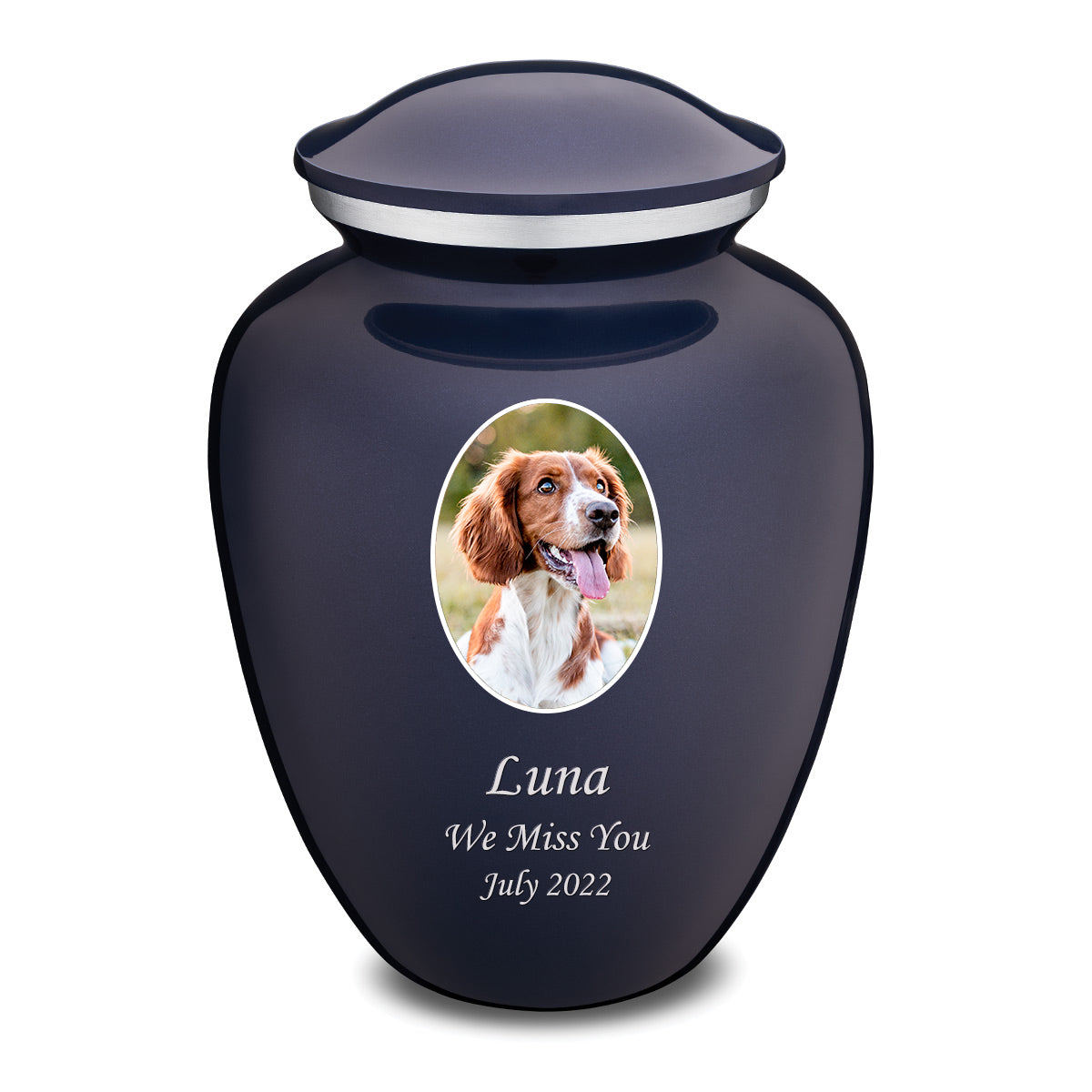 Adult Pet Embrace Cobalt Blue Portrait Cremation Urn
