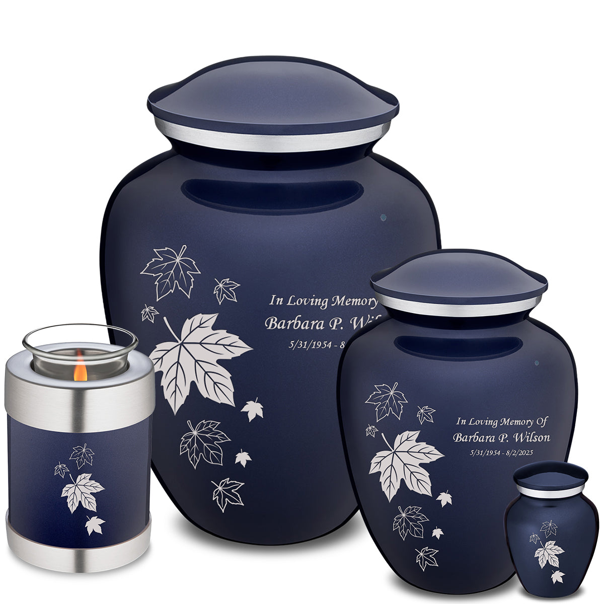 Keepsake Embrace Cobalt Blue Falling Leaves Cremation Urn