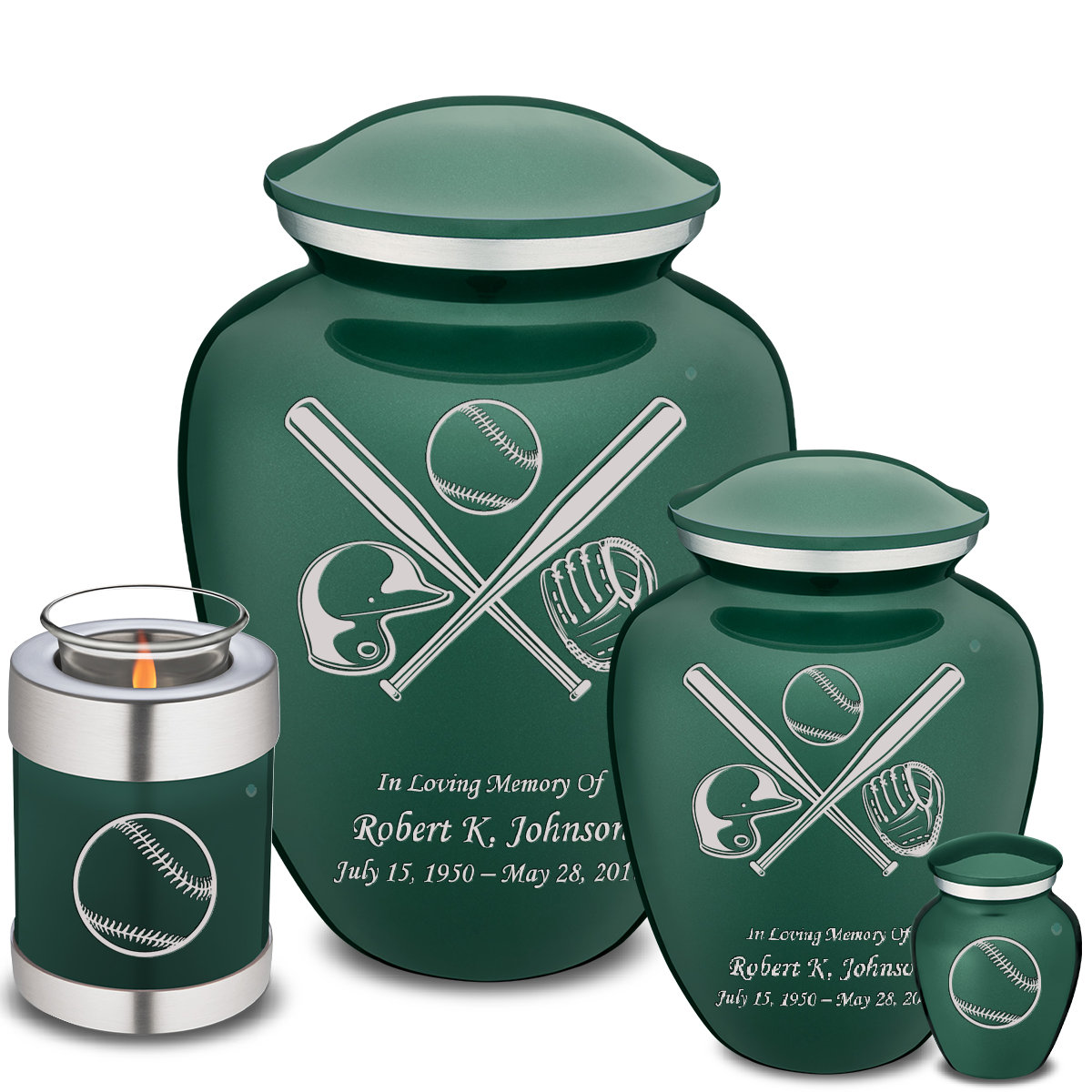 Adult Embrace Green Baseball Cremation Urn
