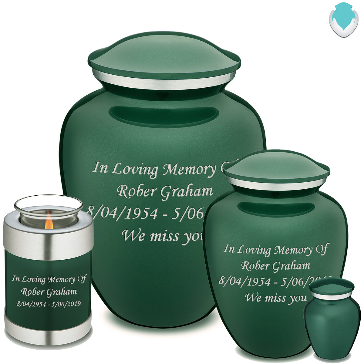 Candle Holder Embrace Green Custom Engraved Text Cremation Urn