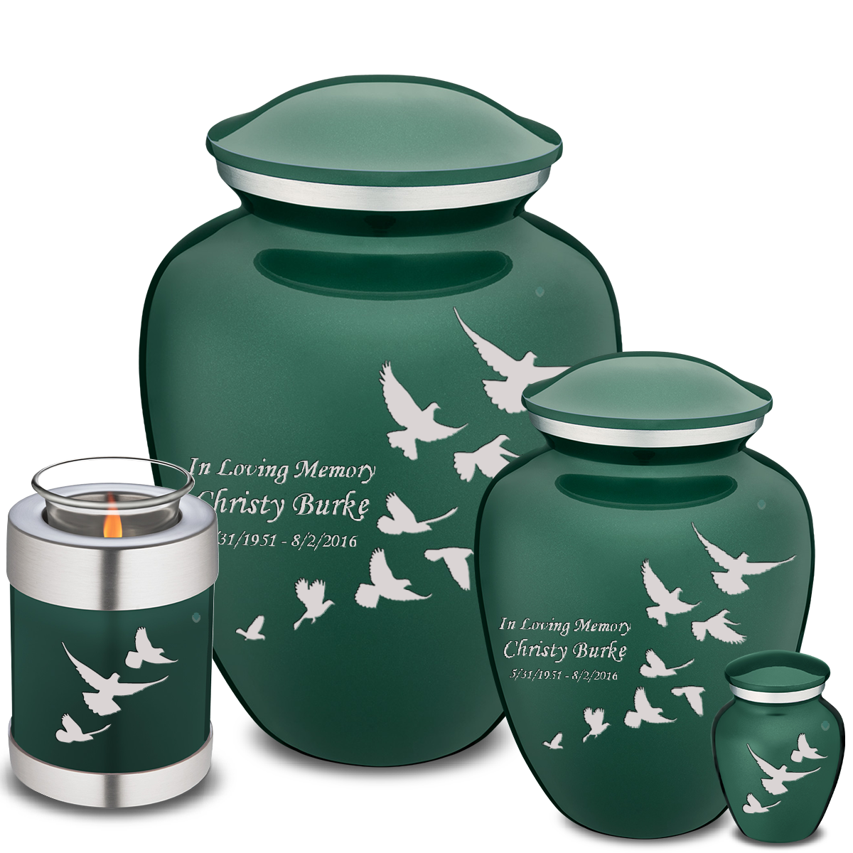 Adult Embrace Green Doves Cremation Urn