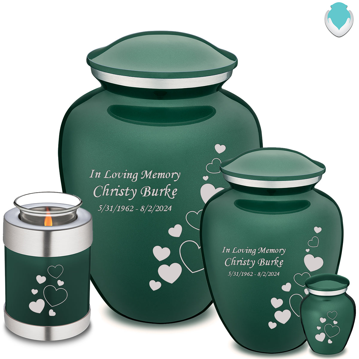 Adult Embrace Green Floating Heart Cremation Urn