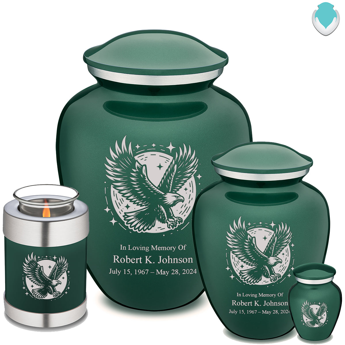 Medium Embrace Green Flying Eagle Cremation Urn