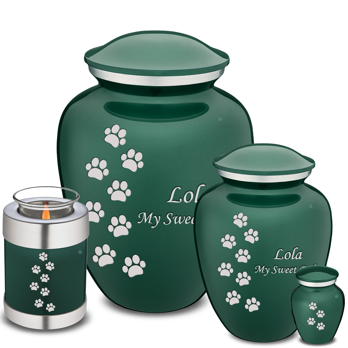 Medium Embrace Green Walking Paws Pet Cremation Urn