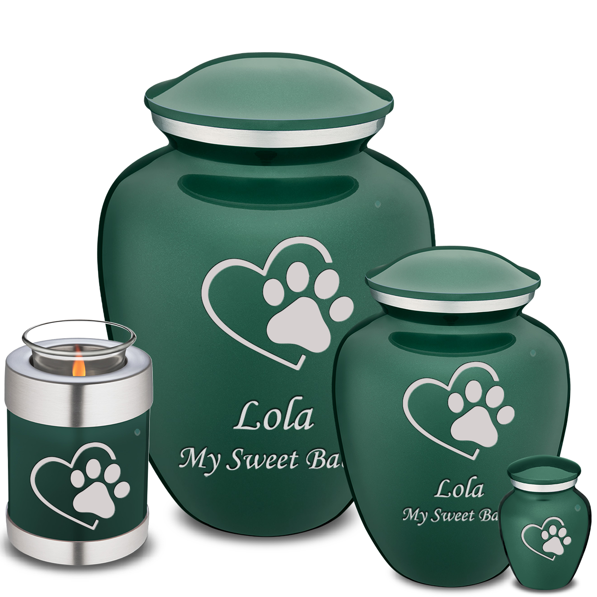 Large Embrace Green Single Paw Heart Pet Cremation Urn