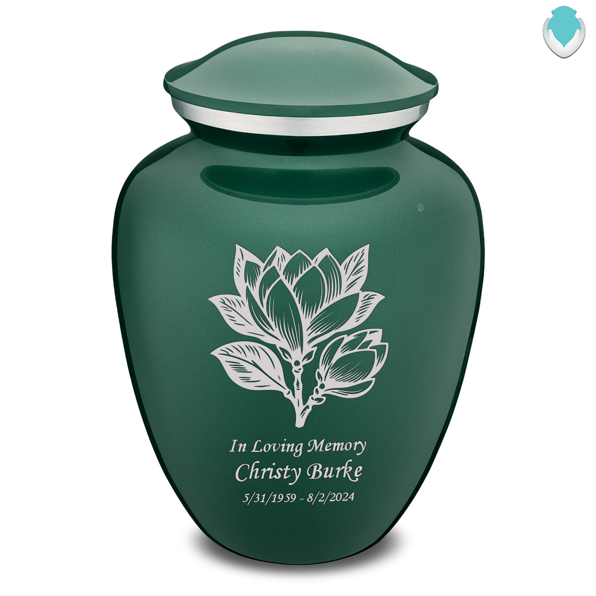 Adult Embrace Green Magnolia Flower Cremation Urn