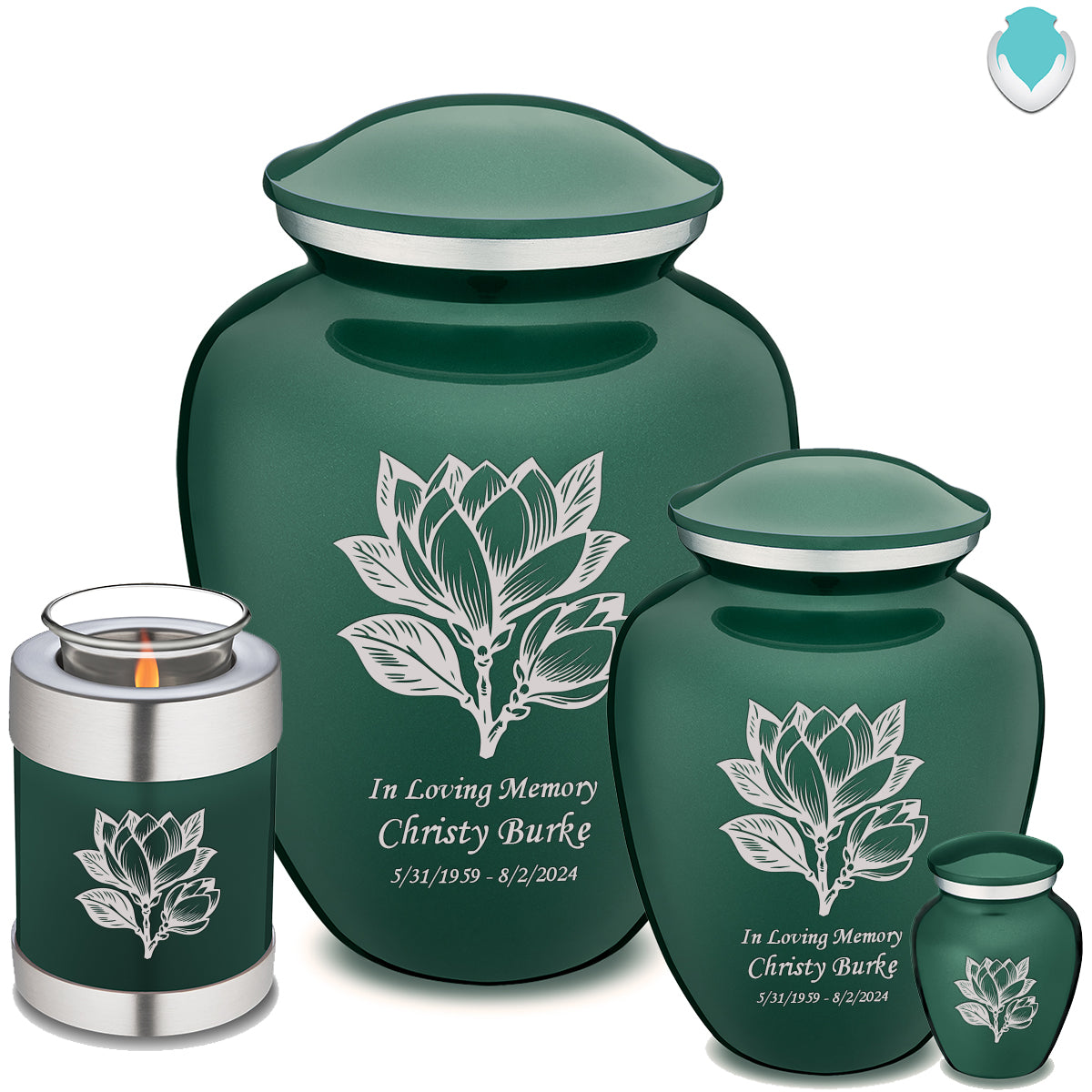 Medium Embrace Green Magnolia Flower Cremation Urn