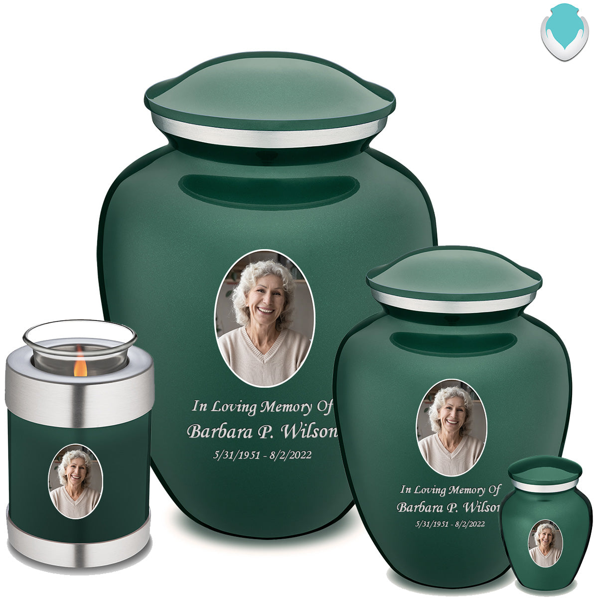 Candle Holder Embrace Green Portrait Cremation Urn