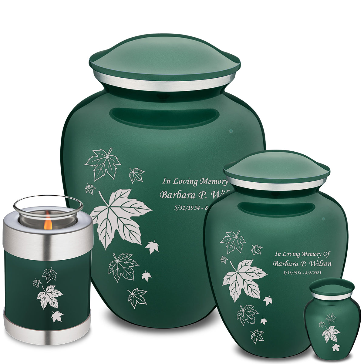 Keepsake Embrace Green Falling Leaves Cremation Urn