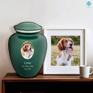 Adult Pet Embrace Green Portrait Cremation Urn