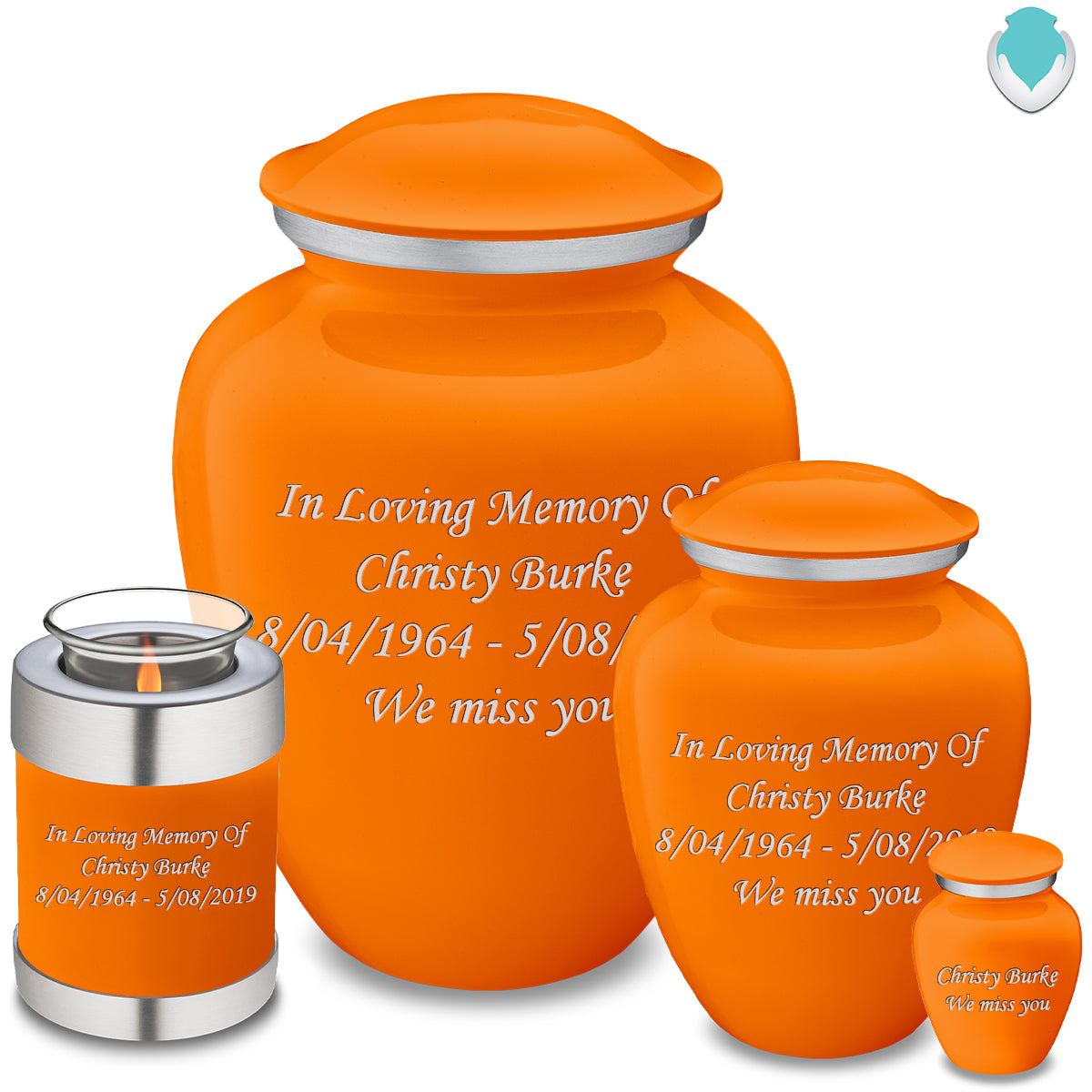 Candle Holder Embrace Burnt Orange Custom Engraved Text Cremation Urn