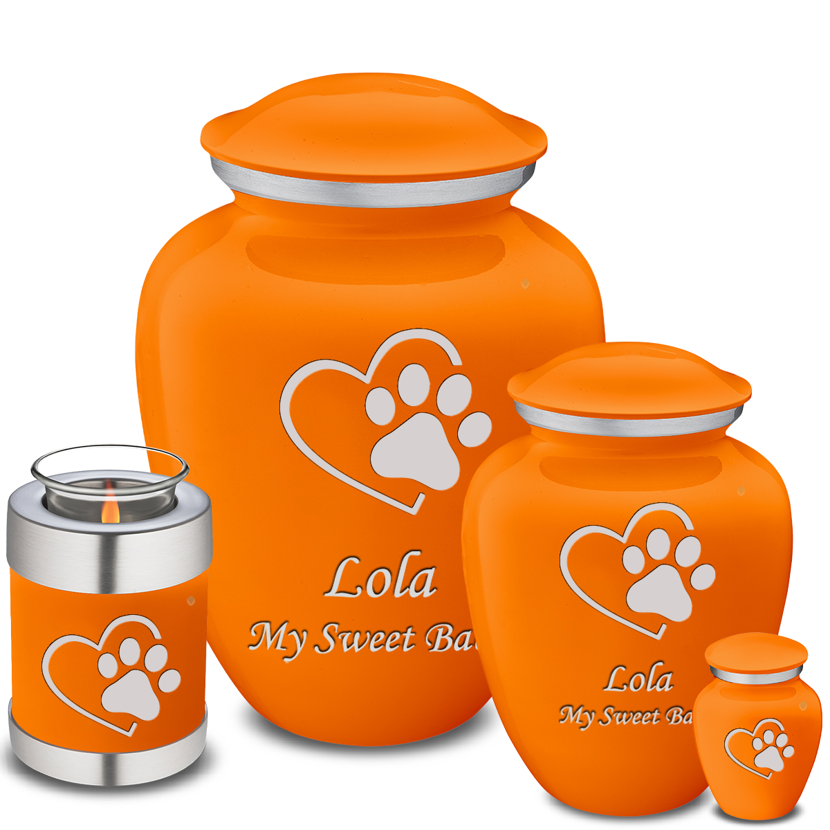 Medium Embrace Burnt Orange Single Paw Heart Pet Cremation Urn