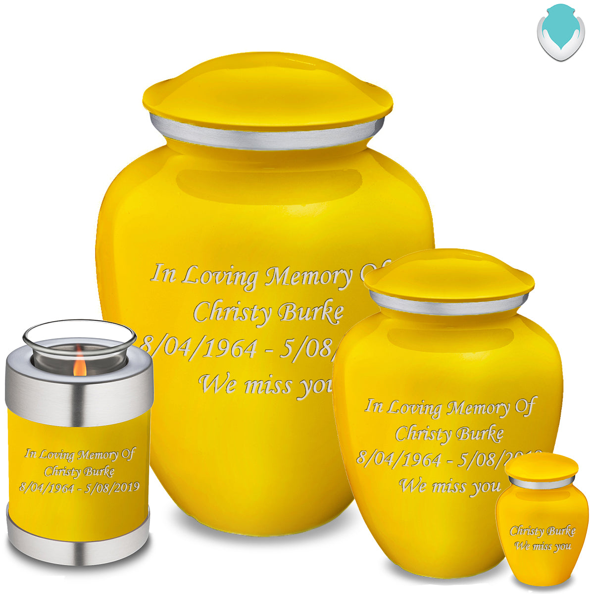 Candle Holder Embrace Yellow Custom Engraved Text Cremation Urn