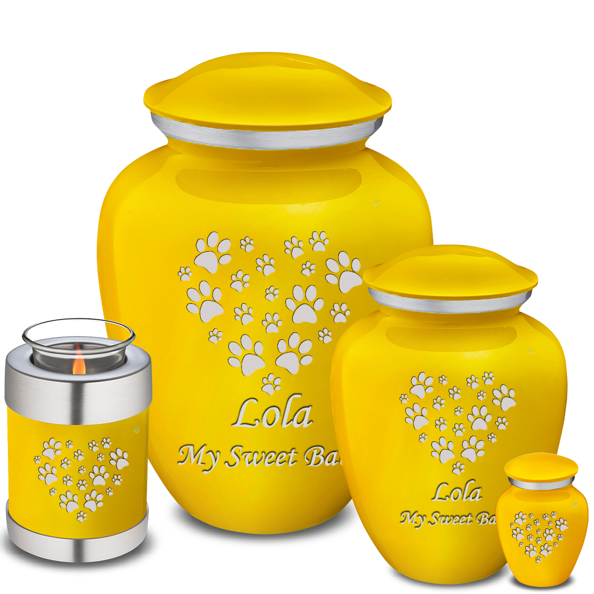 Medium Embrace Yellow Heart Paws Pet Cremation Urn