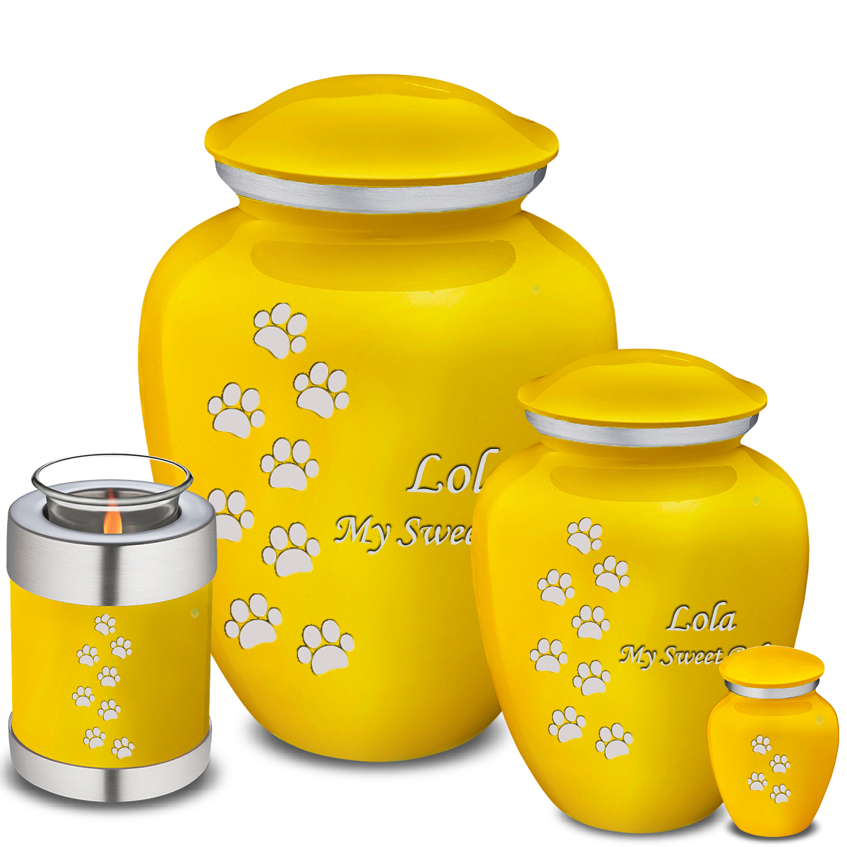 Medium Embrace Yellow Walking Paws Pet Cremation Urn