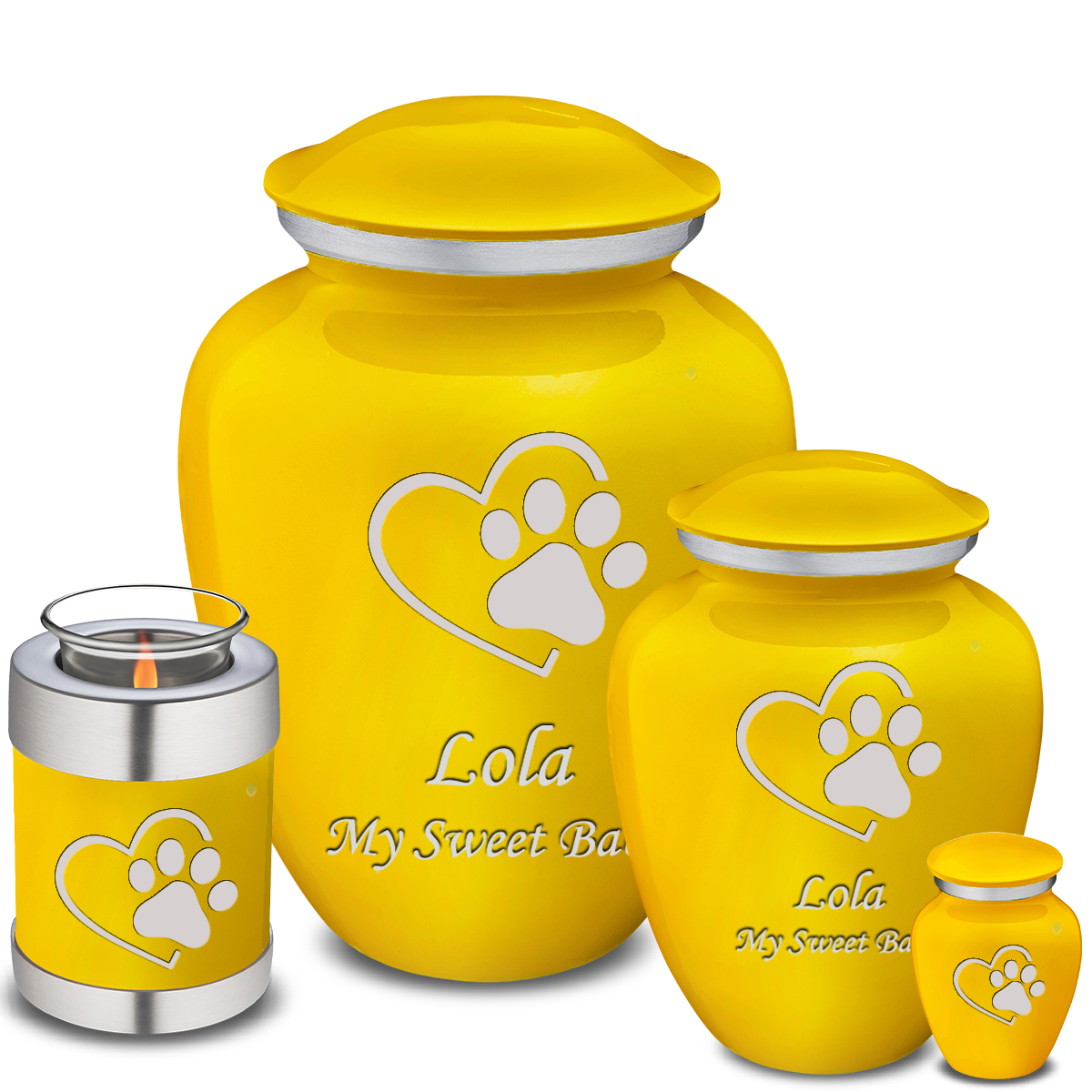 Medium Embrace Yellow Single Paw Heart Pet Cremation Urn