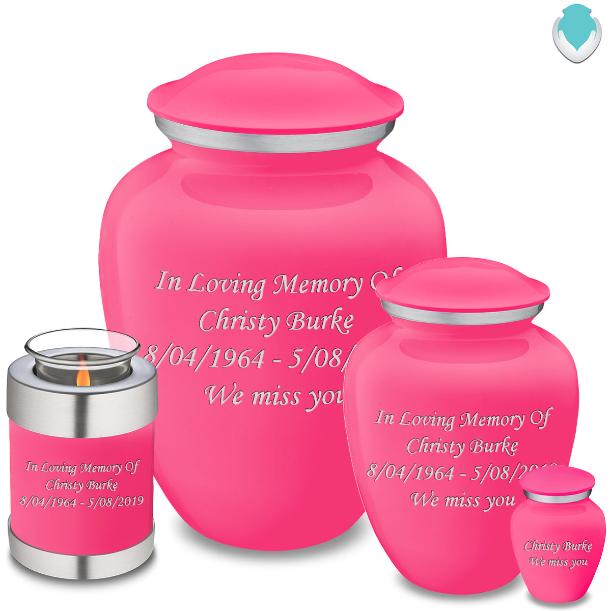 Candle Holder Embrace Bright Pink Custom Engraved Text Cremation Urn
