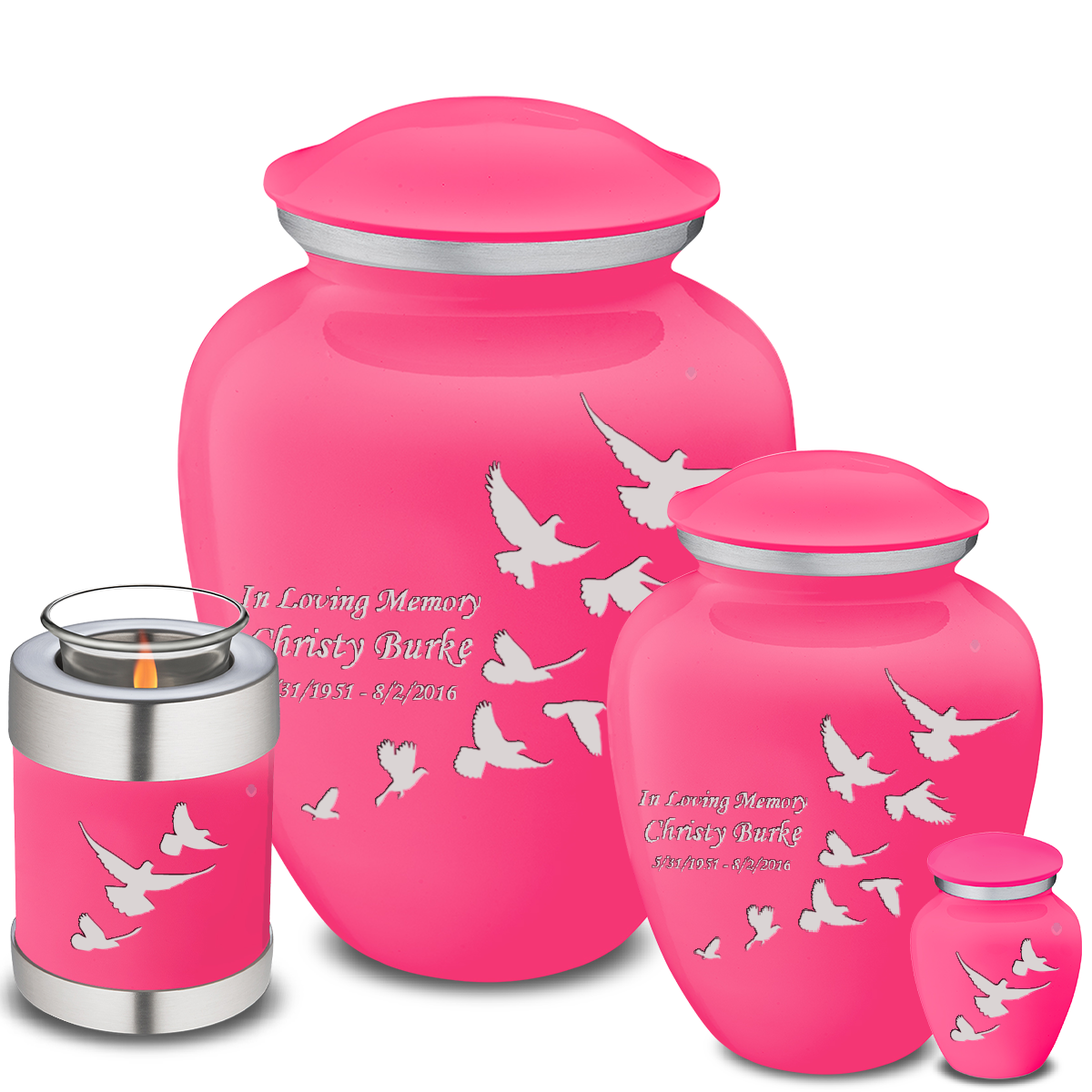 Adult Embrace Bright Pink Doves Cremation Urn