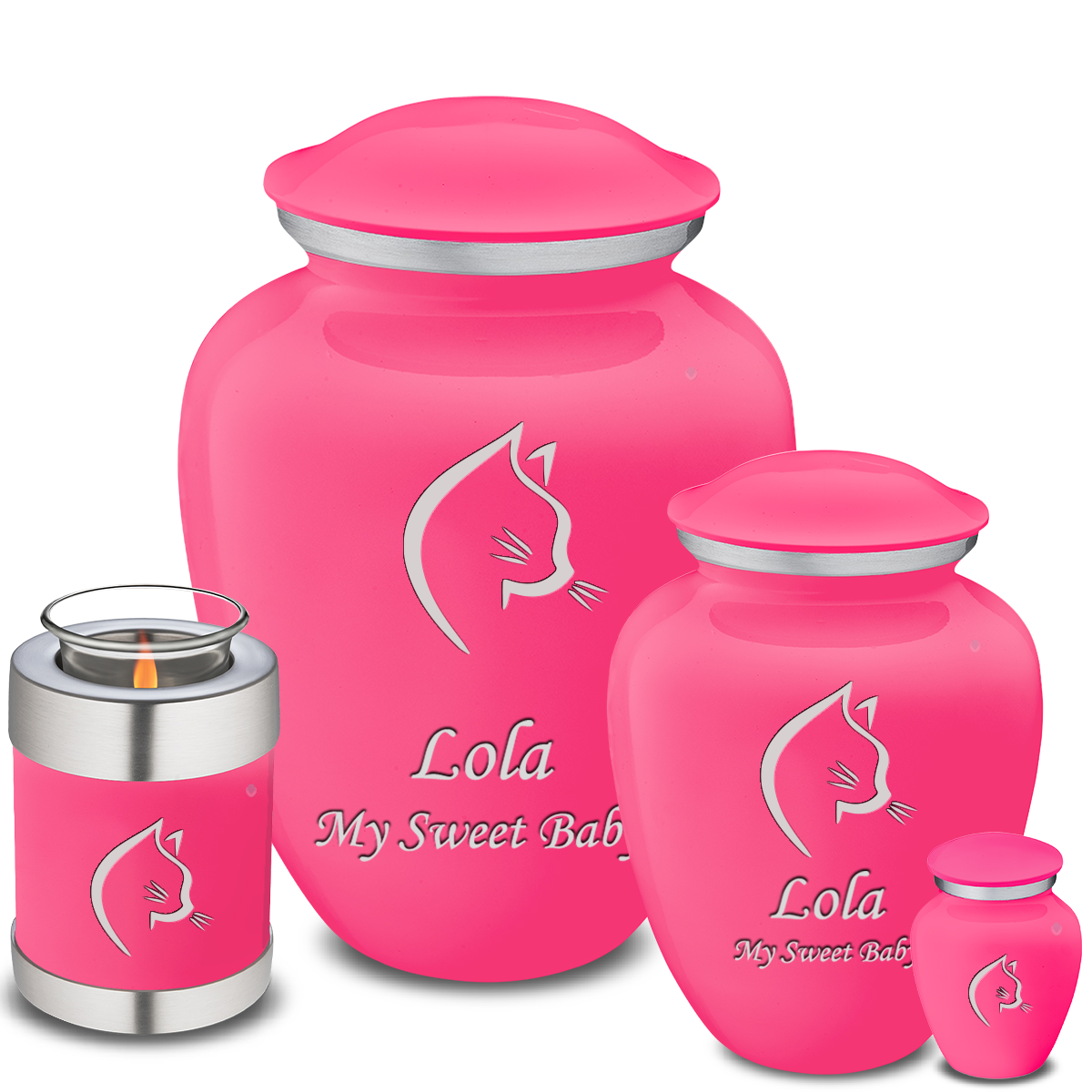 Medium Embrace Bright Pink Cat Pet Cremation Urn