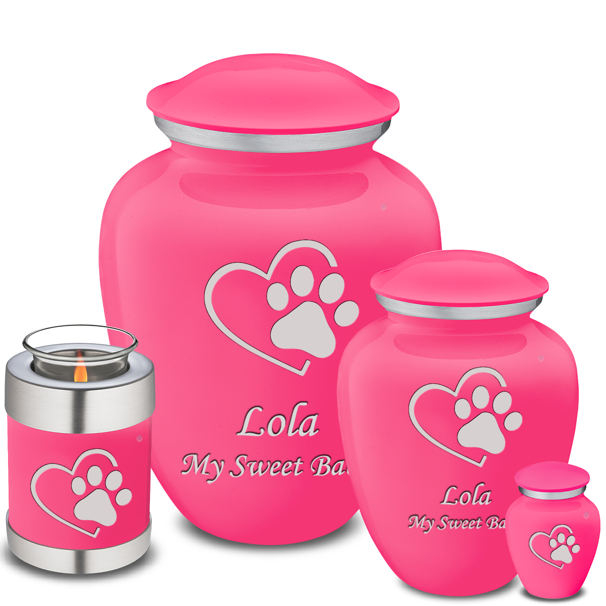 Medium Embrace Bright Pink Single Paw Heart Pet Cremation Urn
