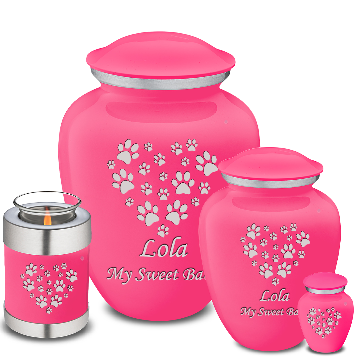 Large Embrace Bright Pink Heart Paws Pet Cremation Urn