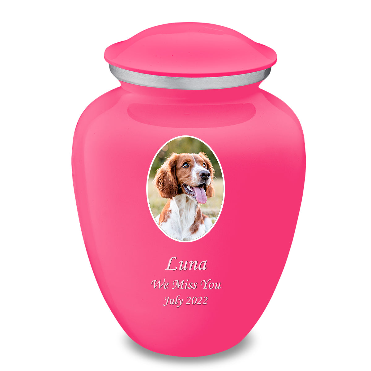 Adult Pet Embrace Bright Pink Portrait Cremation Urn