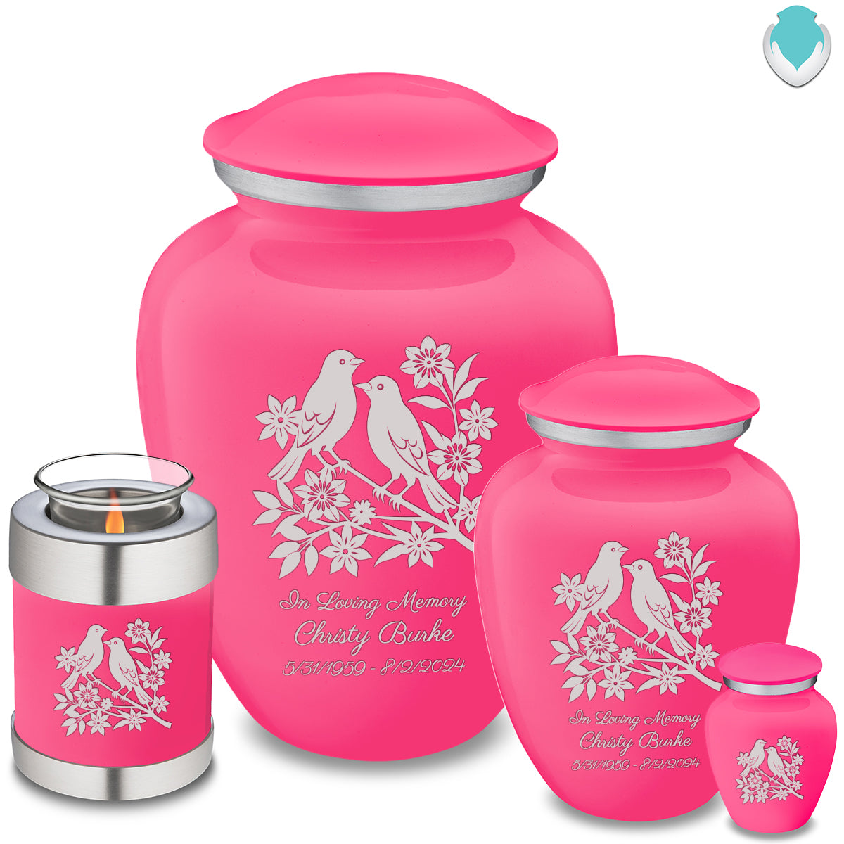 Medium Embrace Bright Pink Songbirds Cremation Urn