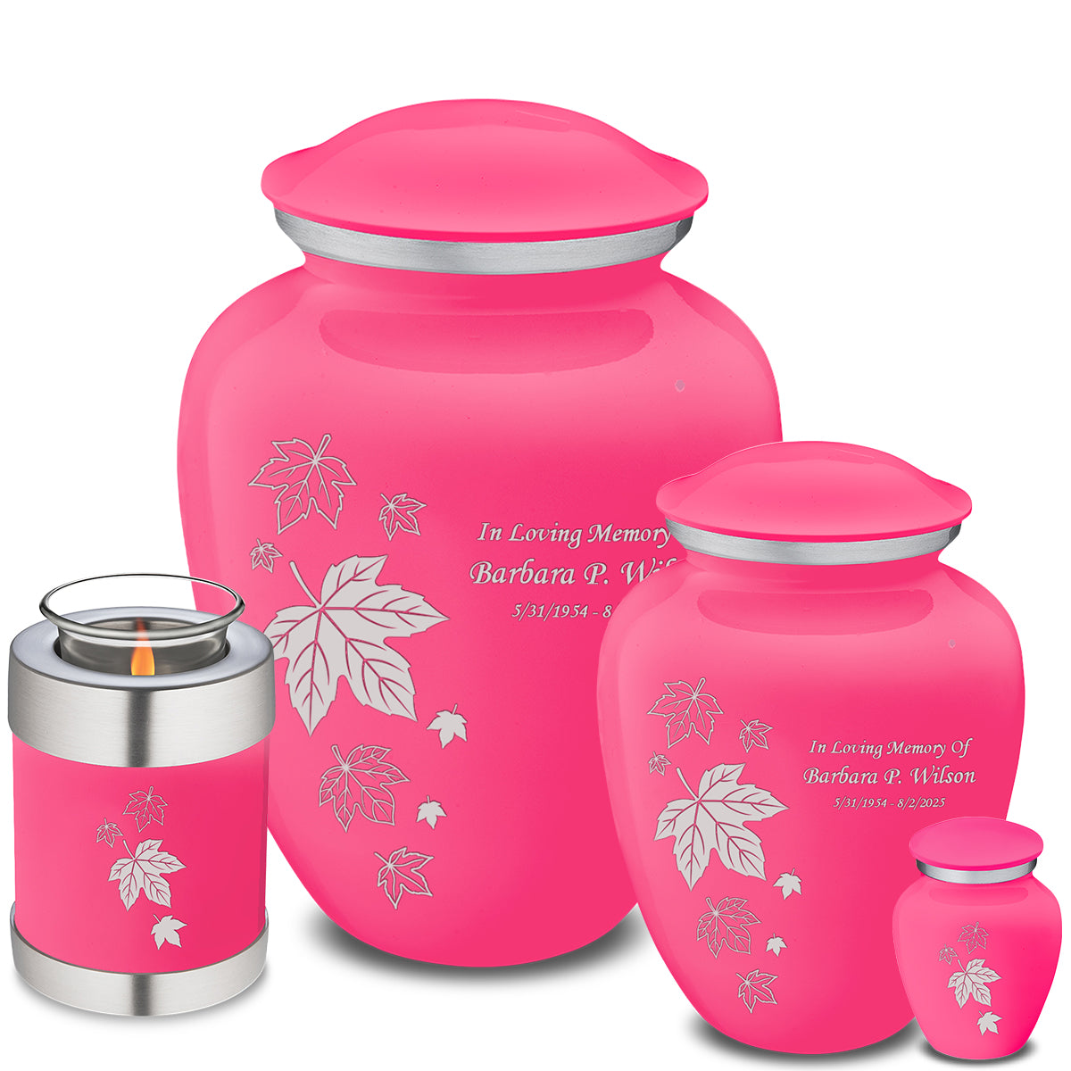 Keepsake Embrace Bright Pink Falling Leaves Cremation Urn