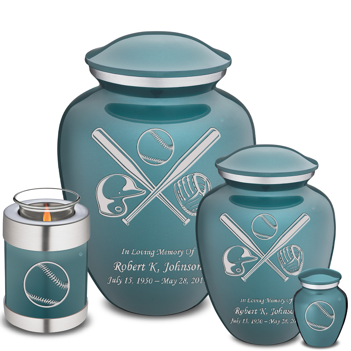 Adult Embrace Teal Baseball Cremation Urn