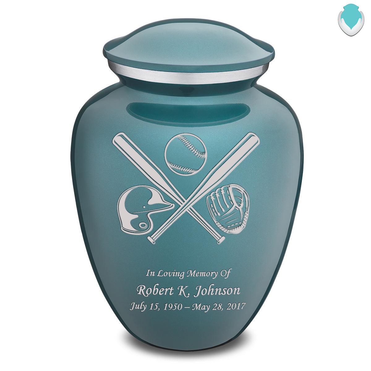 Adult Embrace Teal Baseball Cremation Urn