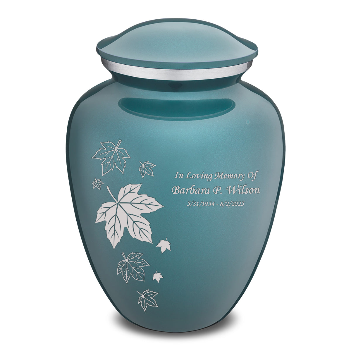 Adult Embrace Teal Falling Leaves Cremation Urn
