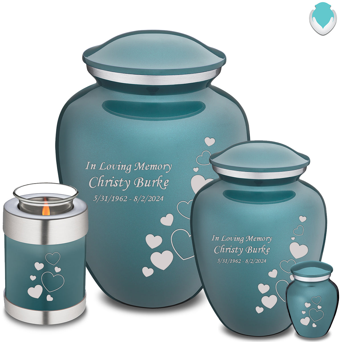 Adult Embrace Teal Floating Heart Cremation Urn