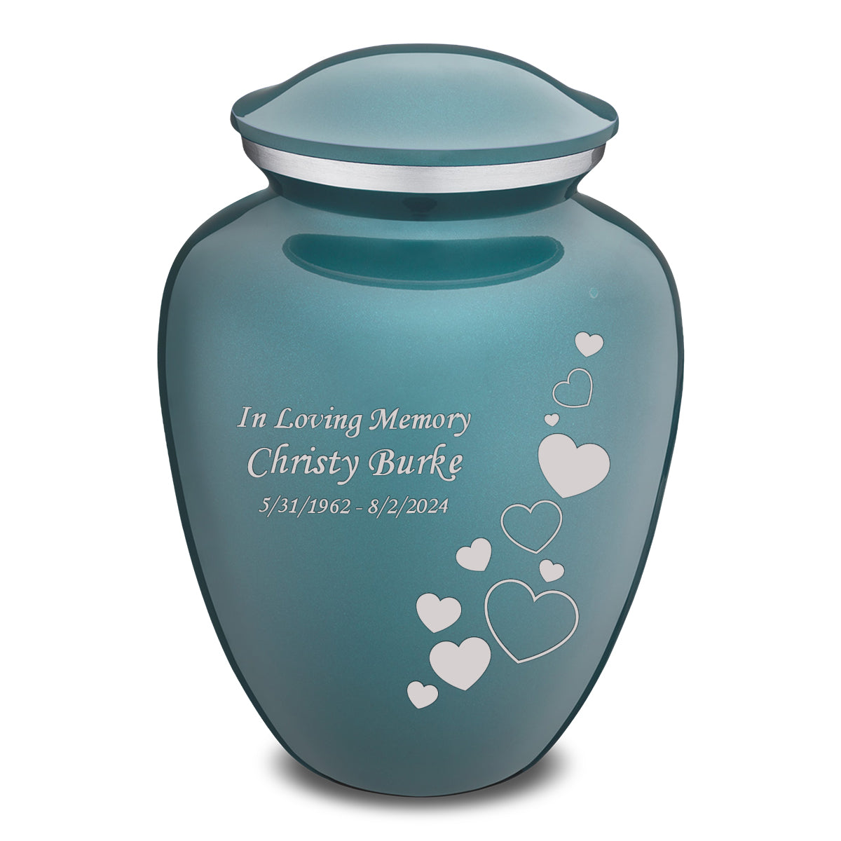 Adult Embrace Teal Floating Heart Cremation Urn