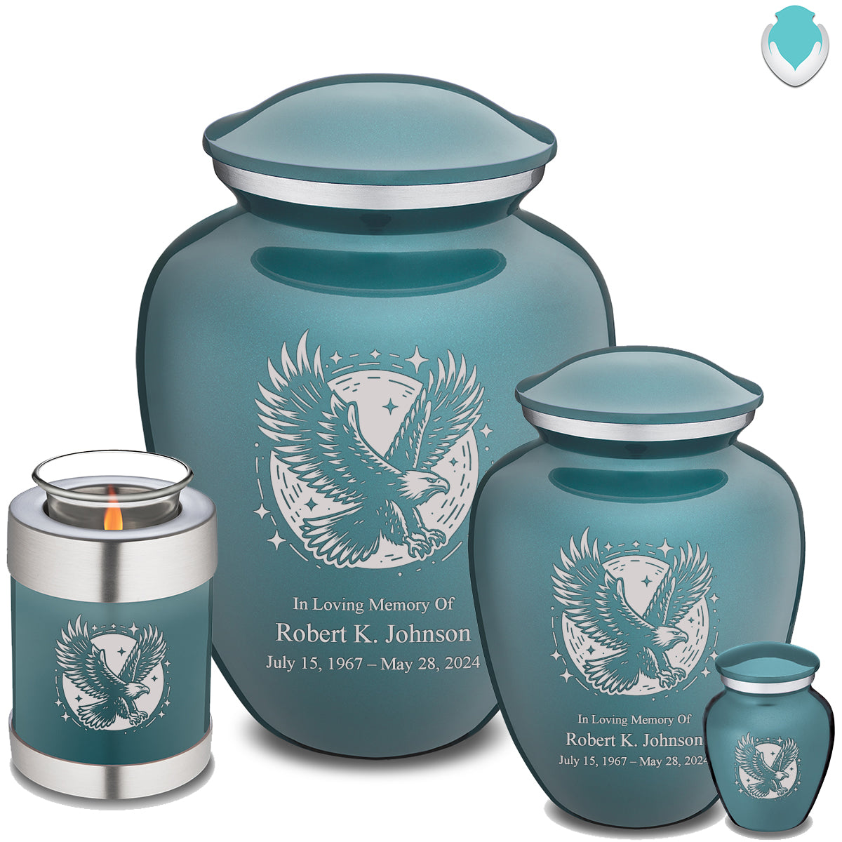 Medium Embrace Teal Flying Eagle Cremation Urn