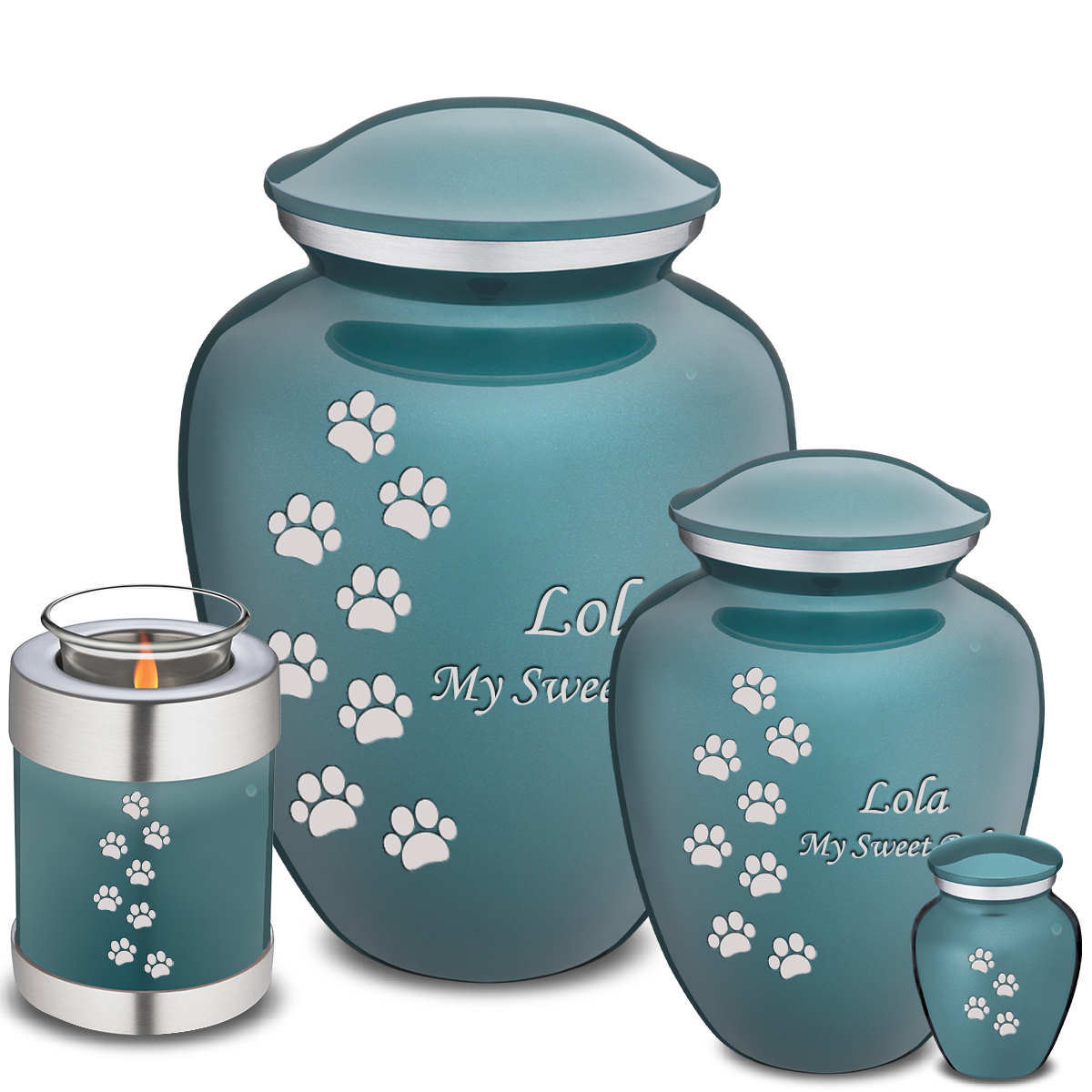 Medium Embrace Teal Walking Paws Pet Cremation Urn