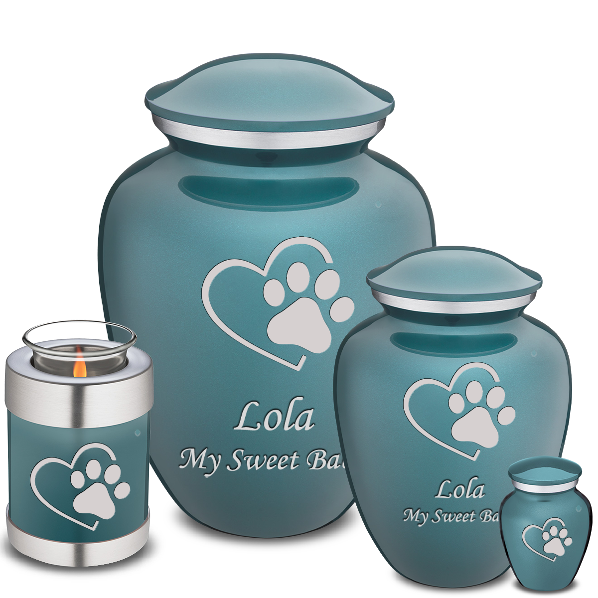 Large Embrace Teal Single Paw Heart Pet Cremation Urn