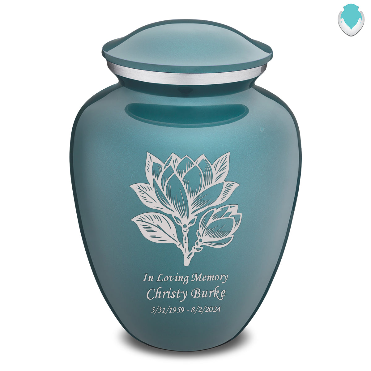Adult Embrace Teal Magnolia Flower Cremation Urn